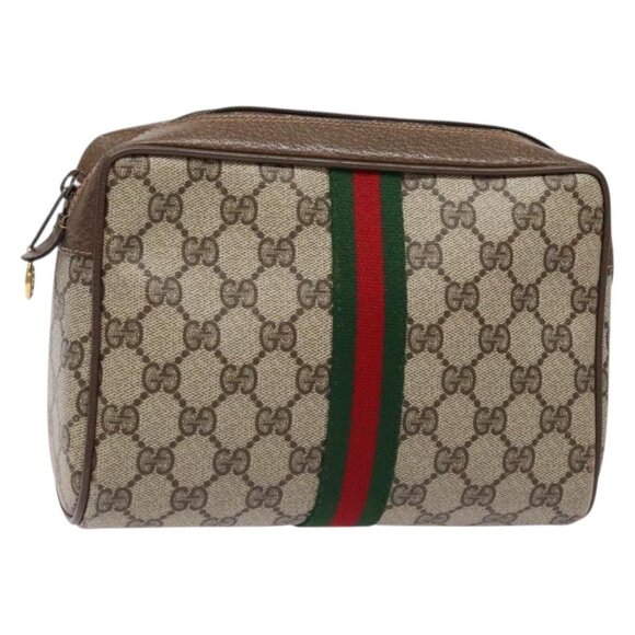 Gucci Handbags - GUCCI GG Supreme Web Sherry Line Clutch Bag PVC Beige Red 63 01 012 Auth 135068